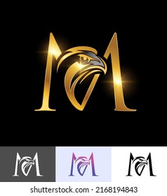 A vector illustration set of Golden Eagle Monogram Initial Letter M