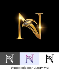 A vector illustration set of Golden Eagle Monogram Initial Letter N