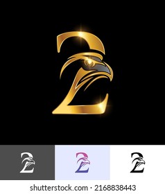 A vector illustration set of Golden Eagle Monogram Number 2 in black background with gold shine effect