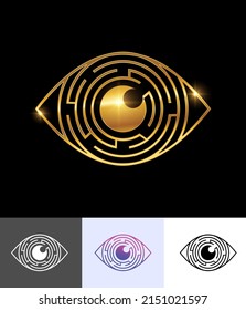 A vector illustration set of Golden Eye Symbol Vector Sign in black background with gold shine effect