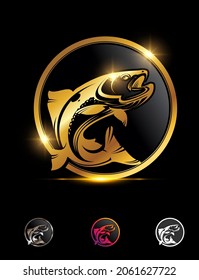 A vector ILlustration set of Golden Fishing Circle Logo Sign