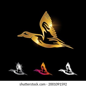 A Vector Illustration set of Golden Flying Duck Vector Sign