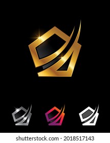 A vector illustration set of Golden Geometric Business Finance Premium Company Logo and Sign in black background with gold shine effect for luxury and royal logo sign 