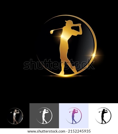 A vector illustration set of Golden Golfer in Circle Logo Sign