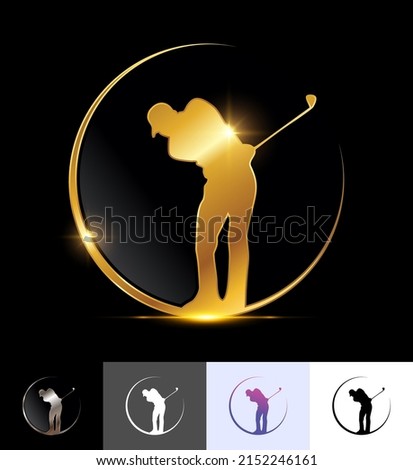 A vector illustration set of Golden Golfer in Circle Logo Sign
