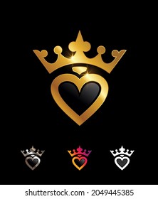 Ein Vektorgrafik-Set mit einem Symbol-Zeichen für goldenes Herz und Krone