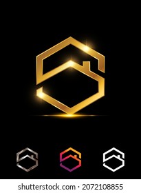 Ilustración vectorial Icono de la letra S del monograma del Hexágono dorado