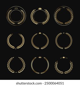Vector illustration set of golden laurel wreath icons. Ideal for trophies and honorary awards, celebrating winners and champions.