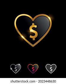 A vector illustration set of Golden Love and Dollar Money Symbol Sign