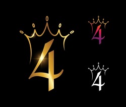 A Vector Illustration Set Of Golden Luxury Crown Monogram Number 4