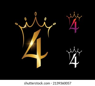 A vector illustration set of Golden Luxury Crown Monogram Number 4