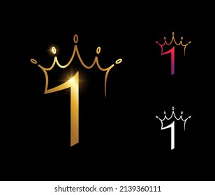 Un conjunto de ilustraciones vectoriales del Monograma Golden Luxury Crown Número 1