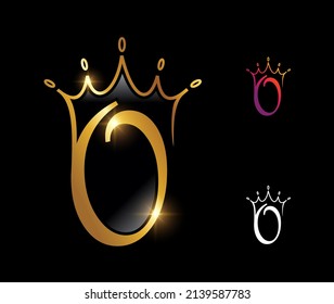 A vector illustration set of Golden Luxury Crown Monogram Number 0