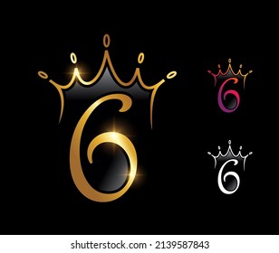 A vector illustration set of Golden Luxury Crown Monogram Number 6