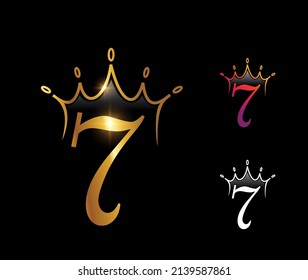 A vector illustration set of Golden Luxury Crown Monogram Number 7