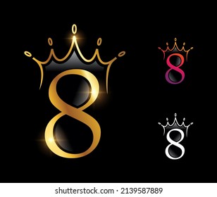 A vector illustration set of Golden Luxury Crown Monogram Number 8