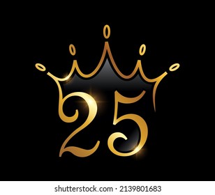 A vector illustration set of Golden Luxury Crown Monogram Number 25