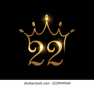 A vector illustration set of Golden Luxury Crown Monogram Number 22