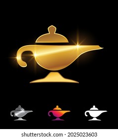 A Vector Illustration set of Golden Magic Lamp Vector Sign in black background with gold shine effect for luxury and royal Golden Magic Lamp Vector Sign