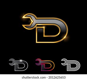 Un vector conjunto de ilustraciones de la letra D del logotipo del Monograma Golden Mechanic