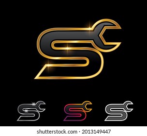 Un vector conjunto de ilustraciones de la letra S del logotipo del Monograma Golden Mechanic