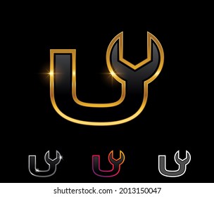Eine Vektorgrafik-Reihe mit einem Logo-Brief für Golden Mechanic Monogram