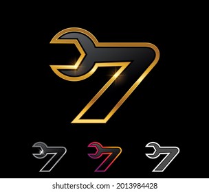 A vector Illustration set of Golden Mechanic Monogram Logo Number 7