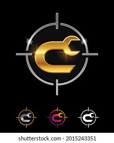 A vector illustration set of Golden Mechanic Logo Initial Letter C