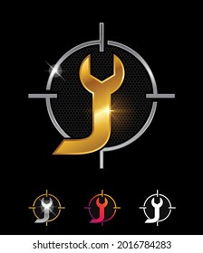 Un conjunto de ilustraciones vectoriales de la letra J del logotipo del Monograma Mecánico Dorado