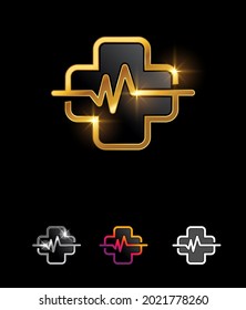 A Vector Illustration set of Golden Medical Cross Vector Sign in black background with gold shine effect for royal and luxury medical logo and sign