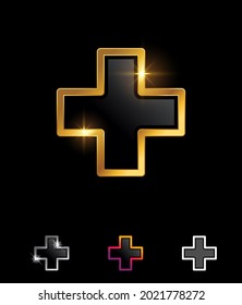 A Vector Illustration set of Golden Medical Cross Vector Sign in black background with gold shine effect for royal and luxury medical logo and sign