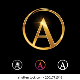 A Vector Illustration Vector Set of Golden Monogram Circle Initial Letter A