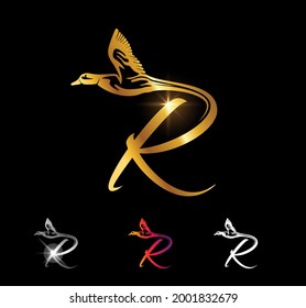 A vector Illustration set of Golden Monogram Duck Initial set Letter R