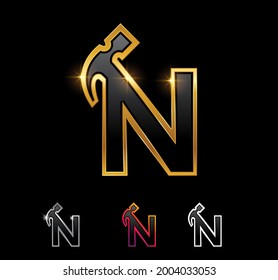 Un conjunto de ilustraciones vectoriales de la letra martillo de Monograma Dorado N 