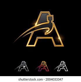 Un vector conjunto de vectores de ilustración de la letra A del martillo de Monograma Dorado