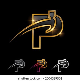Un conjunto de ilustraciones vectoriales de la letra P del martillo de Monograma Dorado