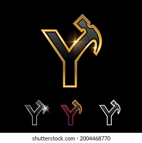A vector illustration set of Golden Monogram Hammer Letter y