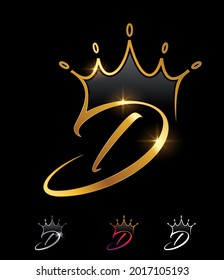 A vector illustration set of Golden Monogram Crown Initial Letter D in black background with gold shine effect