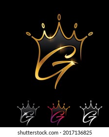 A vector illustration set of Golden Monogram Crown Initial Letter G in black background with gold shine effect