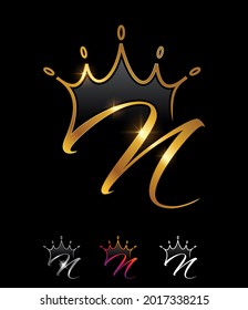 A vector illustration set of Golden Monogram Crown Initial Letter N