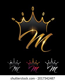 A vector illustration set of Golden Monogram Crown Initial Letter M