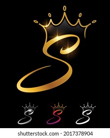 A vector illustration set of Golden Monogram Crown Initial Letter S