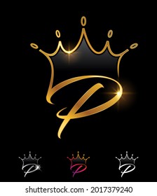 A vector illustration set of Golden Monogram Crown Initial Letter P