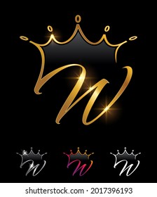 A vector illustration set of Golden Monogram Crown Initial Letter W