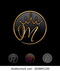 A Vector Illustration set of Golden Monogram Crown Initial Letter M with Circle 