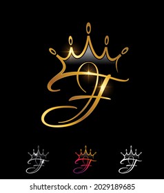 A vector illustration set of Golden Monogram Crown Initial Letter F