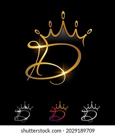 A vector illustration set of Golden Monogram Crown Initial Letter D