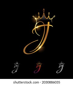 Un conjunto de ilustraciones vectoriales de Monograma Dorado Letra inicial J de la corona