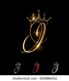A vector illustration set of Golden Monogram Initial Crown Letter I