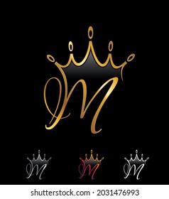 A vector illustration set of Golden Monogram Crown Initial Letter M